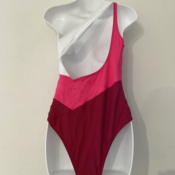 NEW ONE SHOULDER COLORBLOCK  BRAZILLIAN ONE PIECE SWIMSUIT - Picture 6 of 10
